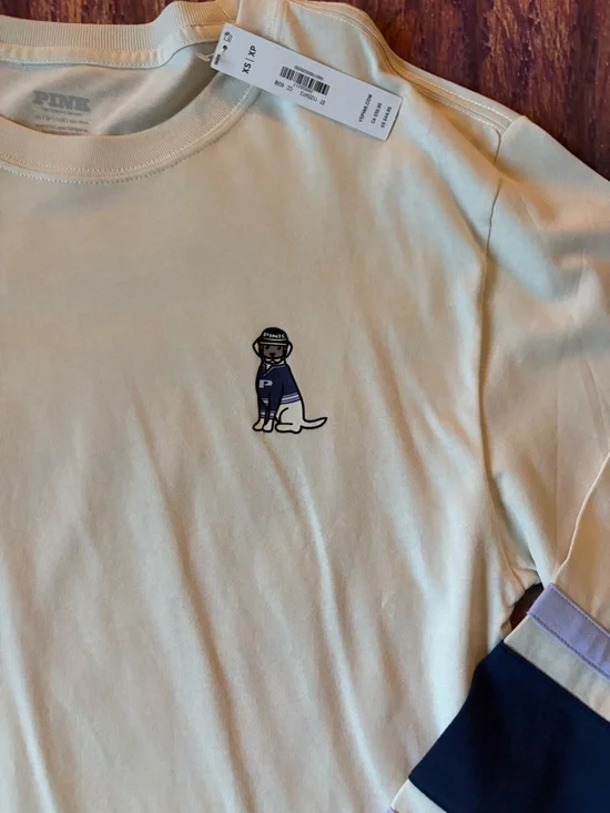 VS PINK Campus Tee Extra Small Oversized Victoria’s Secret Cream Dog Logo MWT - Picture 4 of 16